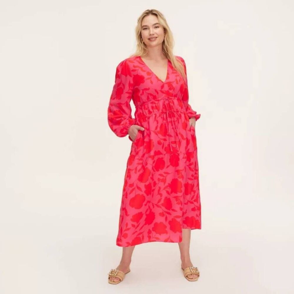 NWT Kate Spade New York x Target XL Classic Rose Linen Long Sleeve Maxi Dress - Picture 1 of 5